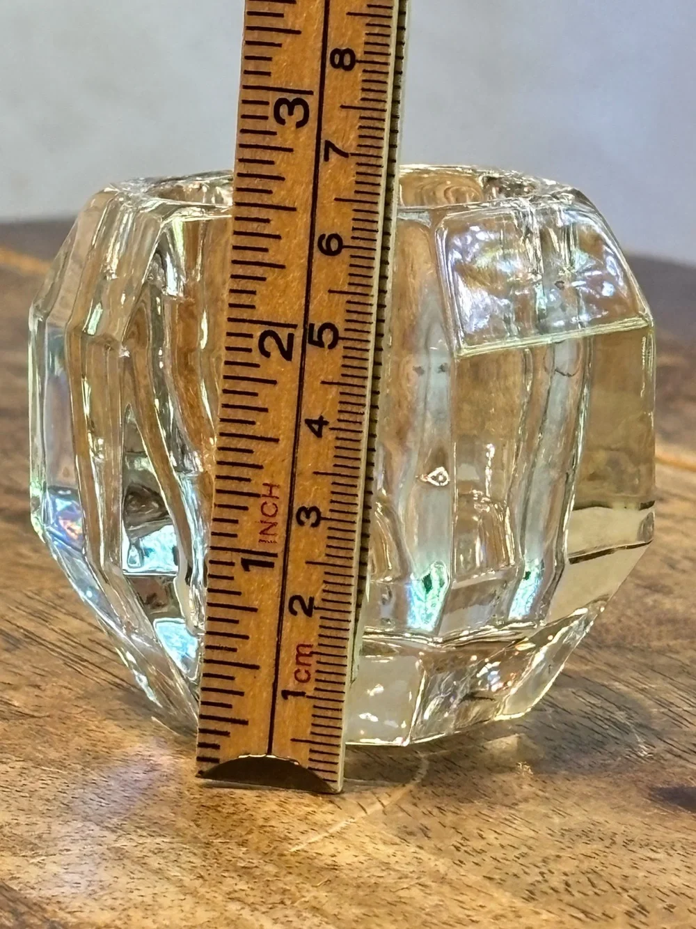 Vintage Heavy Crystal Glass Hexagon Votive Tealight Candle Holder Geometric